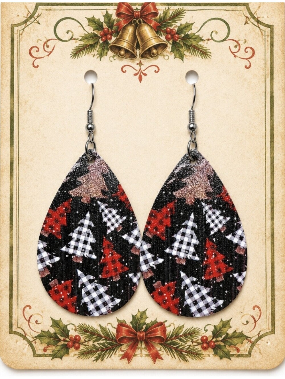 Classic Christmas Tree Buffalo Plaid Leopard Holiday Hypoallergenic Earrings